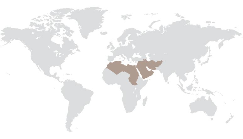 Middle east region highlighted on map