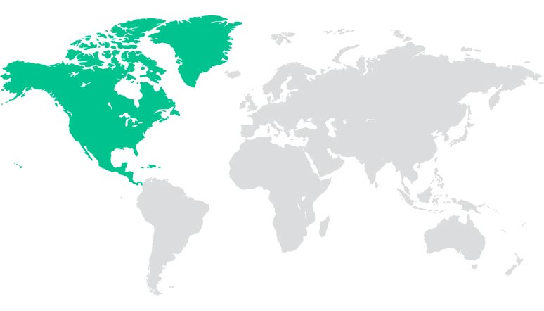 North America region highlighted on map
